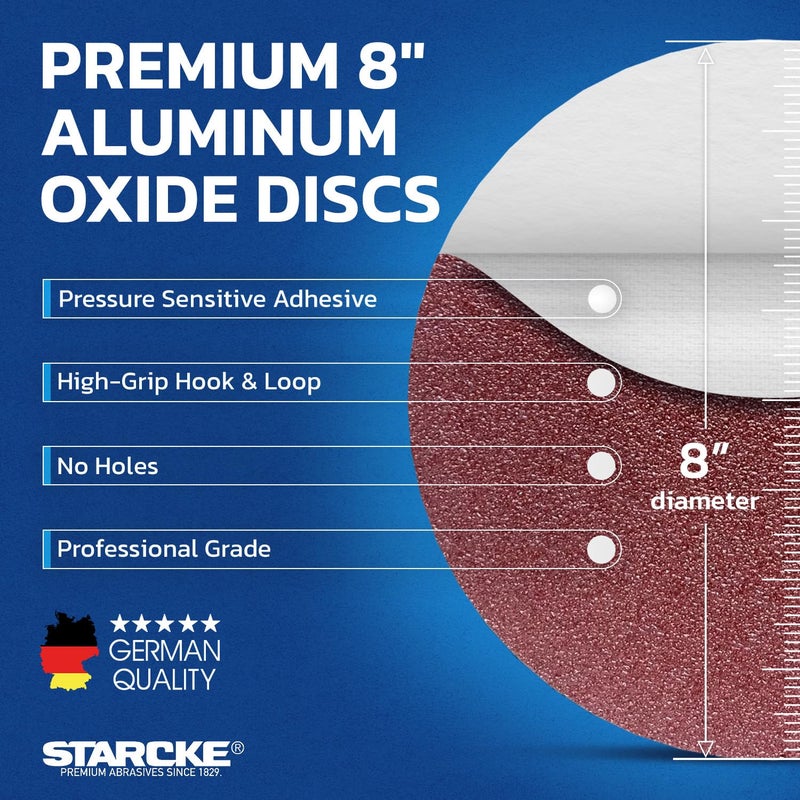 Starcke 8 inch Sanding Disc Self Stick Orbital Sander Pads 25 Pack No Hole - Premium 80 Grit Sandpaper Discs Aluminum Oxide, Durable PSA Sand Paper, Round Sanding Discs Adhesive Back for Wood & Metal - Image 3